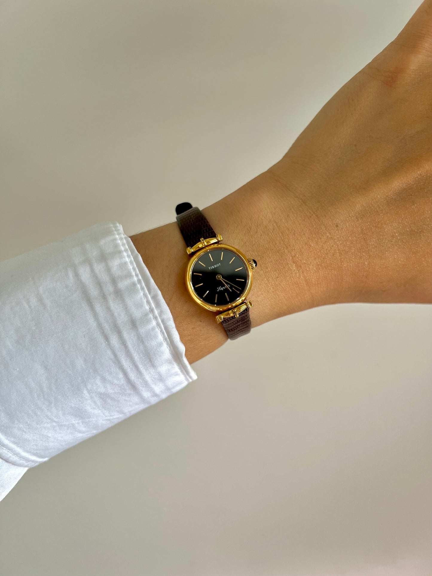 Tissot Saphir Women’s Watch in Gold Tone with Black Dial