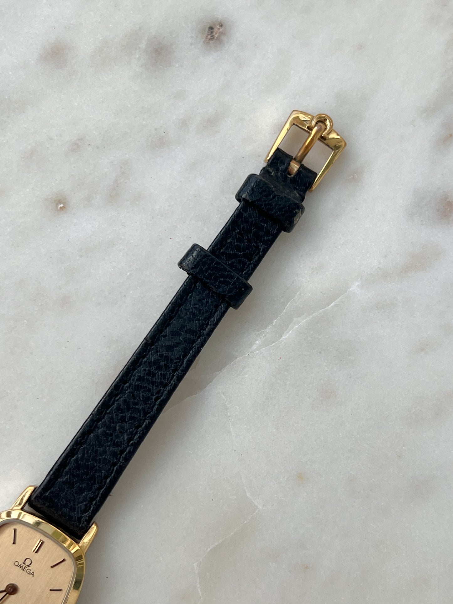 Omega De Ville Tonneau Women's Watch in Gold Tone on Black Leather