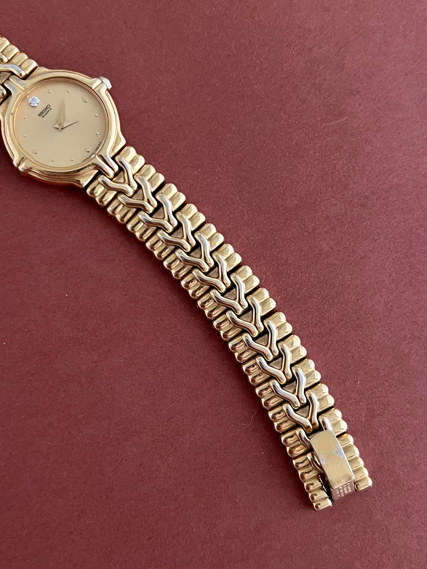 Seiko Woman's Watch Gold with Chevron Pattern Bracelet