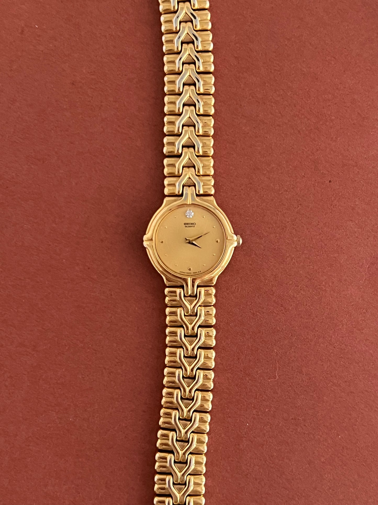 Seiko Woman's Watch Gold with Chevron Pattern Bracelet