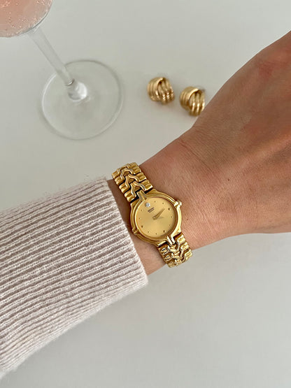 Seiko Woman's Watch Gold with Chevron Pattern Bracelet