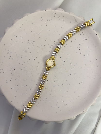 Seiko Gold-Tone Tear Drop Watch with Two-Tone Leaf-Link Bracelet