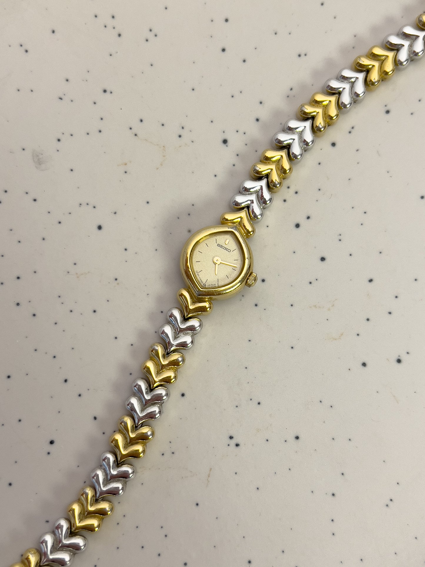 Seiko Gold-Tone Tear Drop Watch with Two-Tone Leaf-Link Bracelet