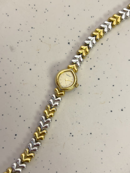 Seiko Gold-Tone Tear Drop Watch with Two-Tone Leaf-Link Bracelet