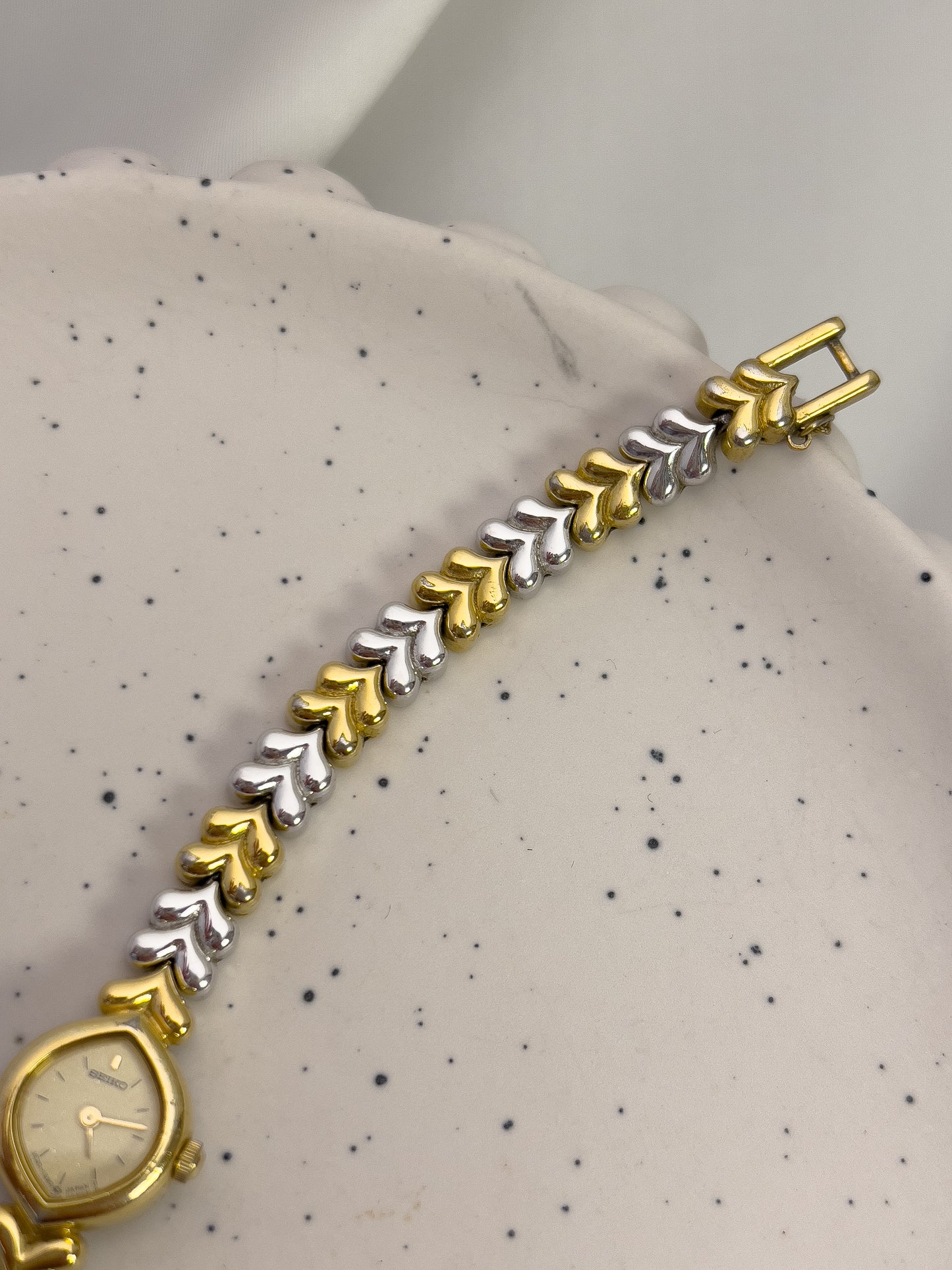 Seiko Gold-Tone Tear Drop Watch with Two-Tone Leaf-Link Bracelet