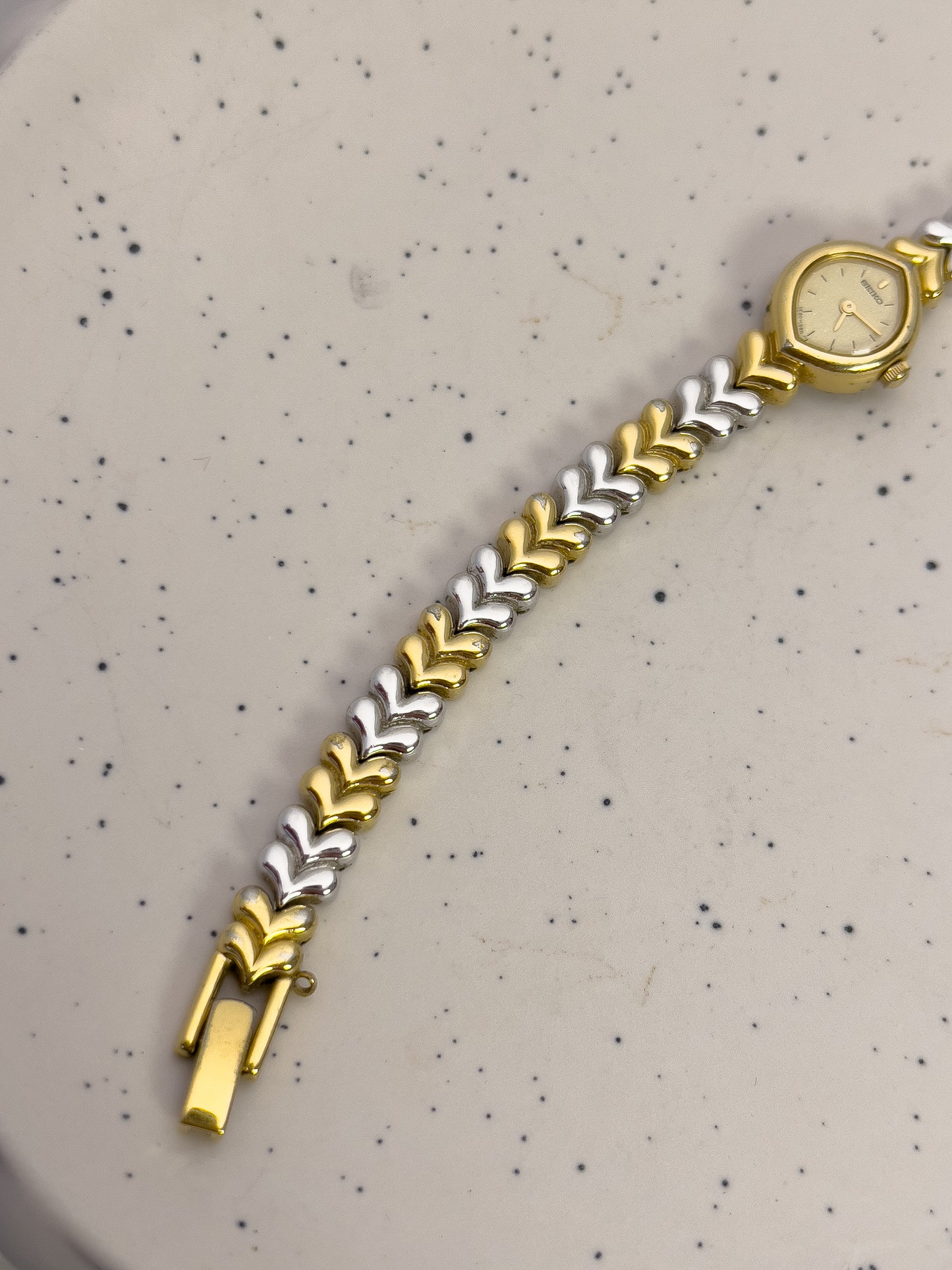 Seiko Gold-Tone Tear Drop Watch with Two-Tone Leaf-Link Bracelet