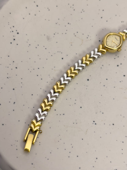 Seiko Gold-Tone Tear Drop Watch with Two-Tone Leaf-Link Bracelet
