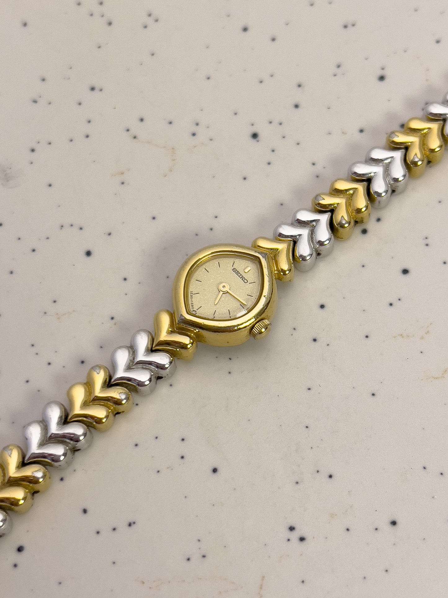 Seiko Gold-Tone Tear Drop Watch with Two-Tone Leaf-Link Bracelet