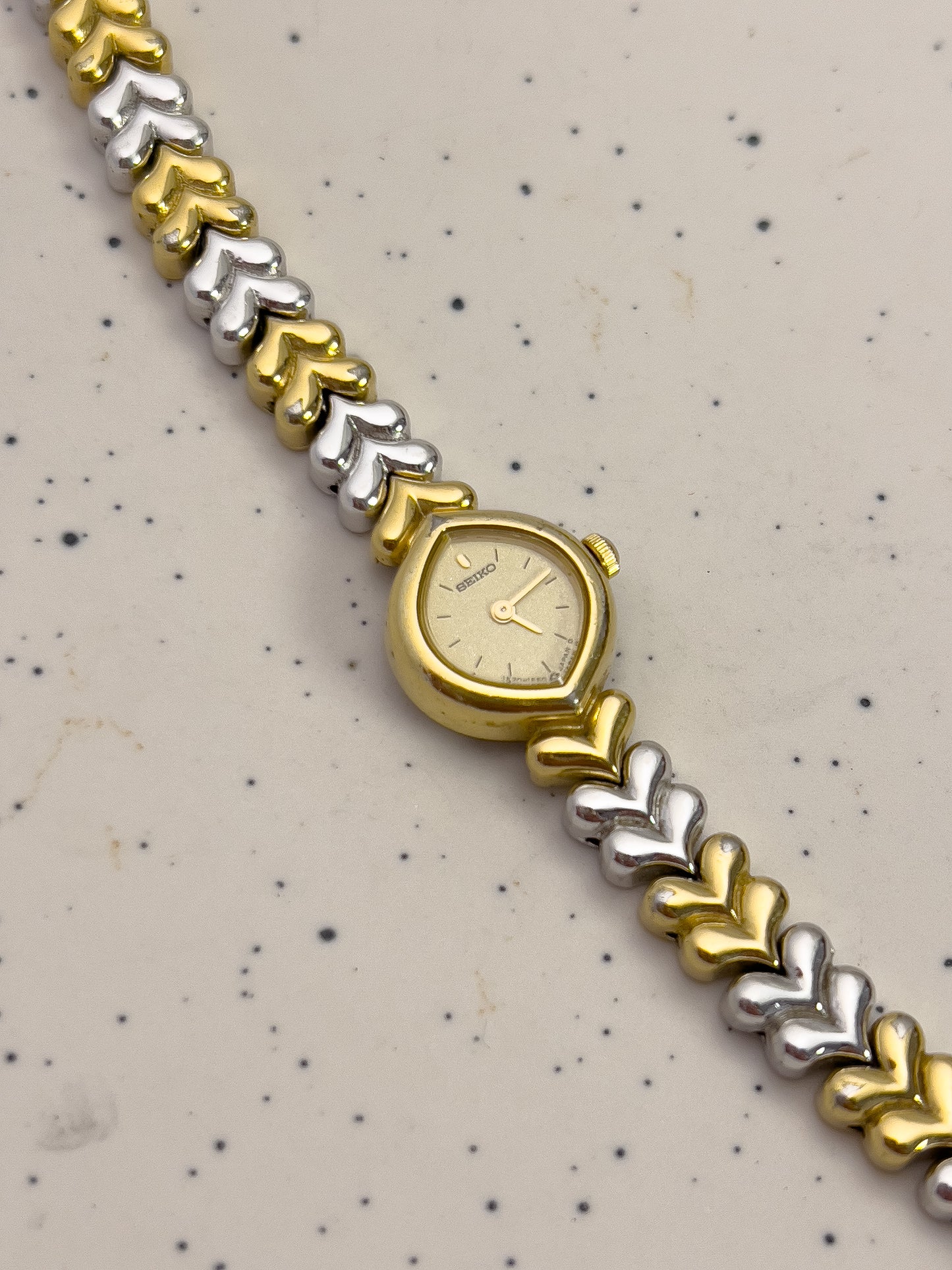 Seiko Gold-Tone Tear Drop Watch with Two-Tone Leaf-Link Bracelet