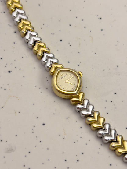 Seiko Gold-Tone Tear Drop Watch with Two-Tone Leaf-Link Bracelet