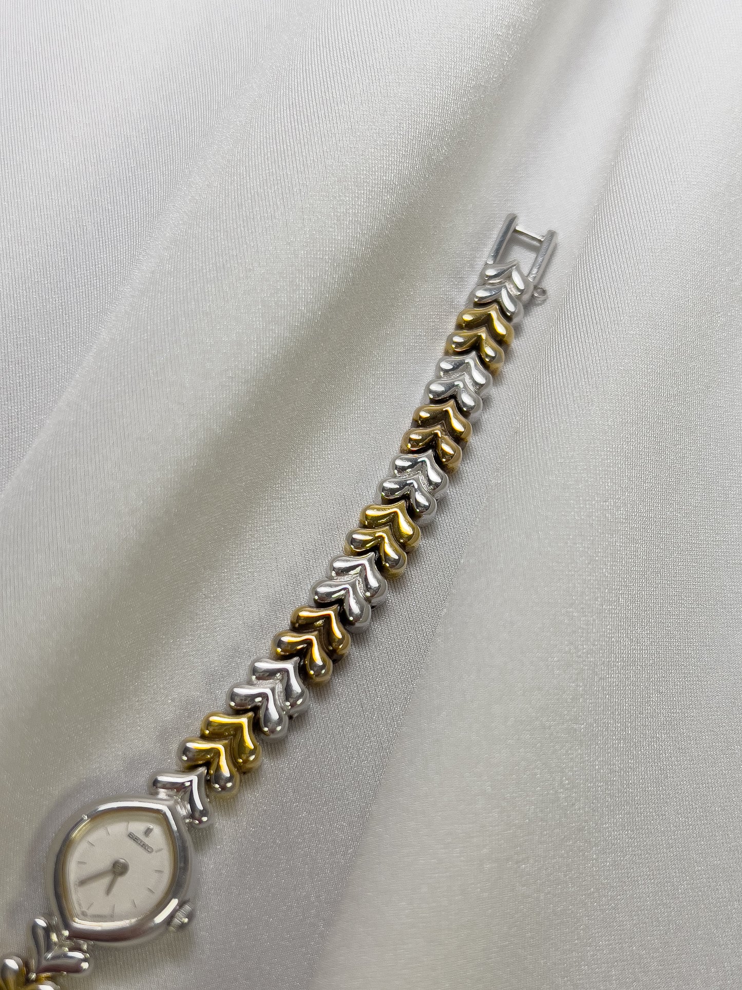 Seiko Tear Drop Watch with Two-Tone Leaf-Link Bracelet