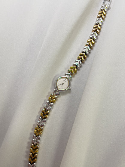 Seiko Tear Drop Watch with Two-Tone Leaf-Link Bracelet