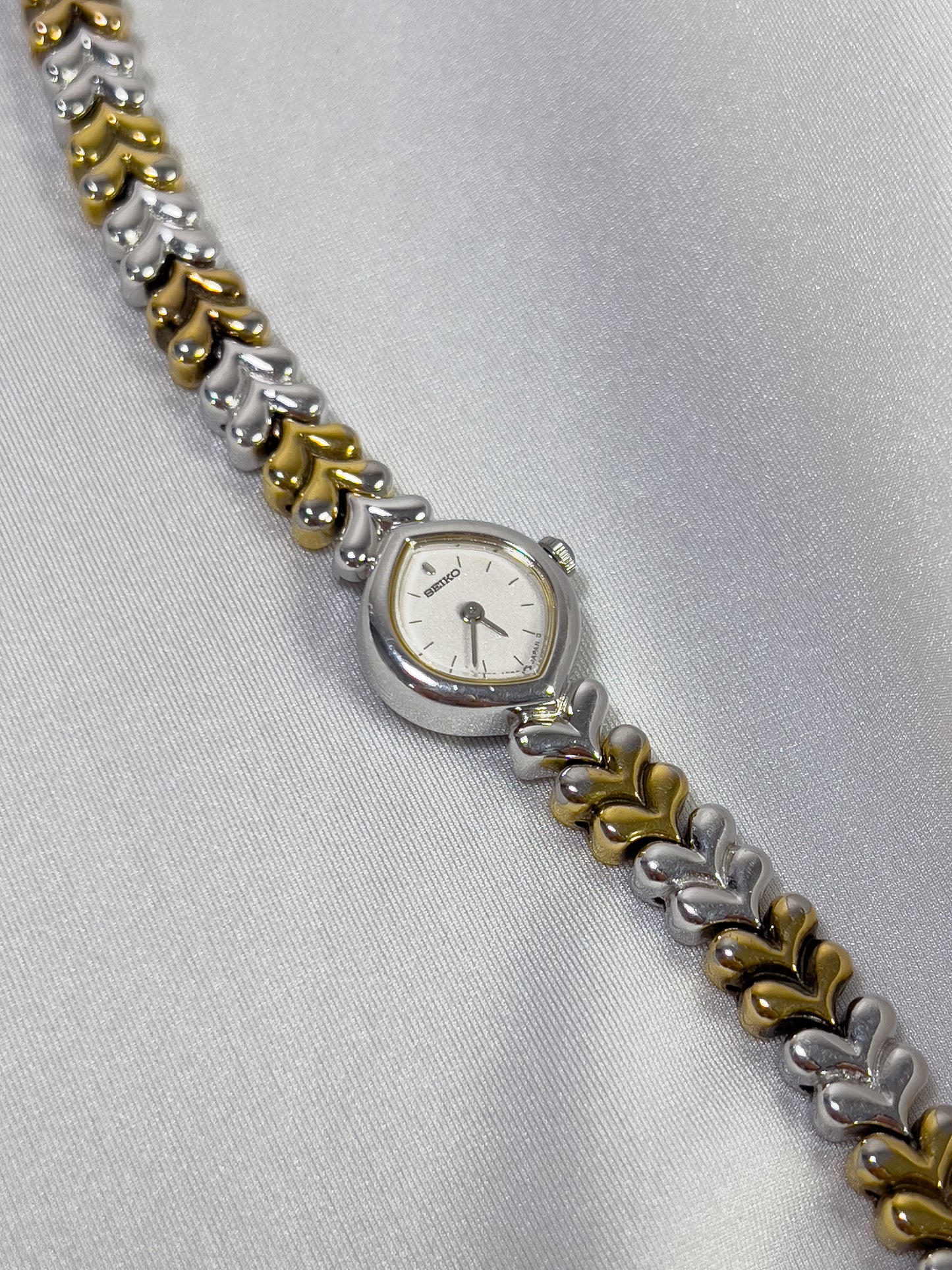 Seiko Tear Drop Watch with Two-Tone Leaf-Link Bracelet