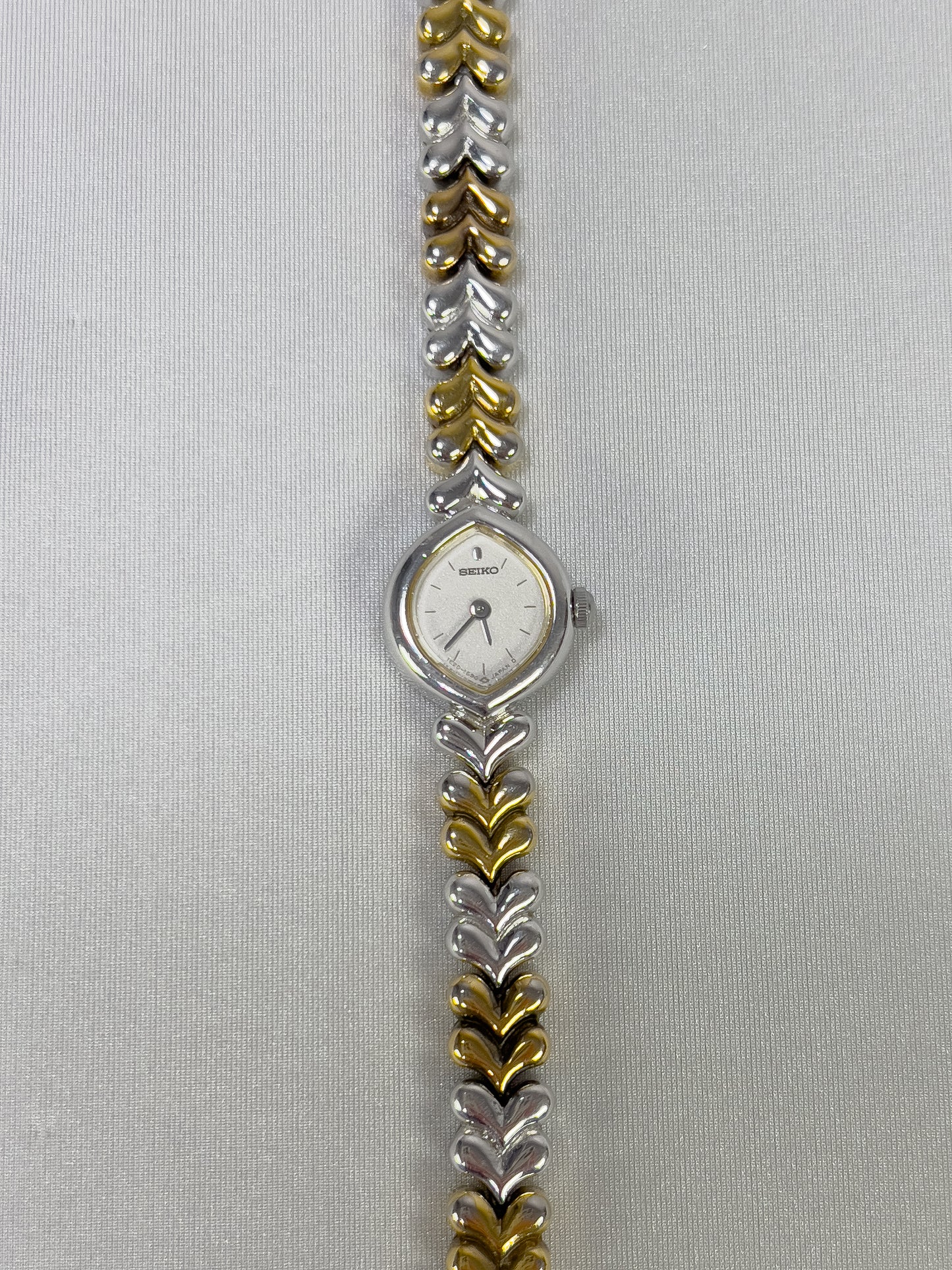 Seiko Tear Drop Watch with Two-Tone Leaf-Link Bracelet