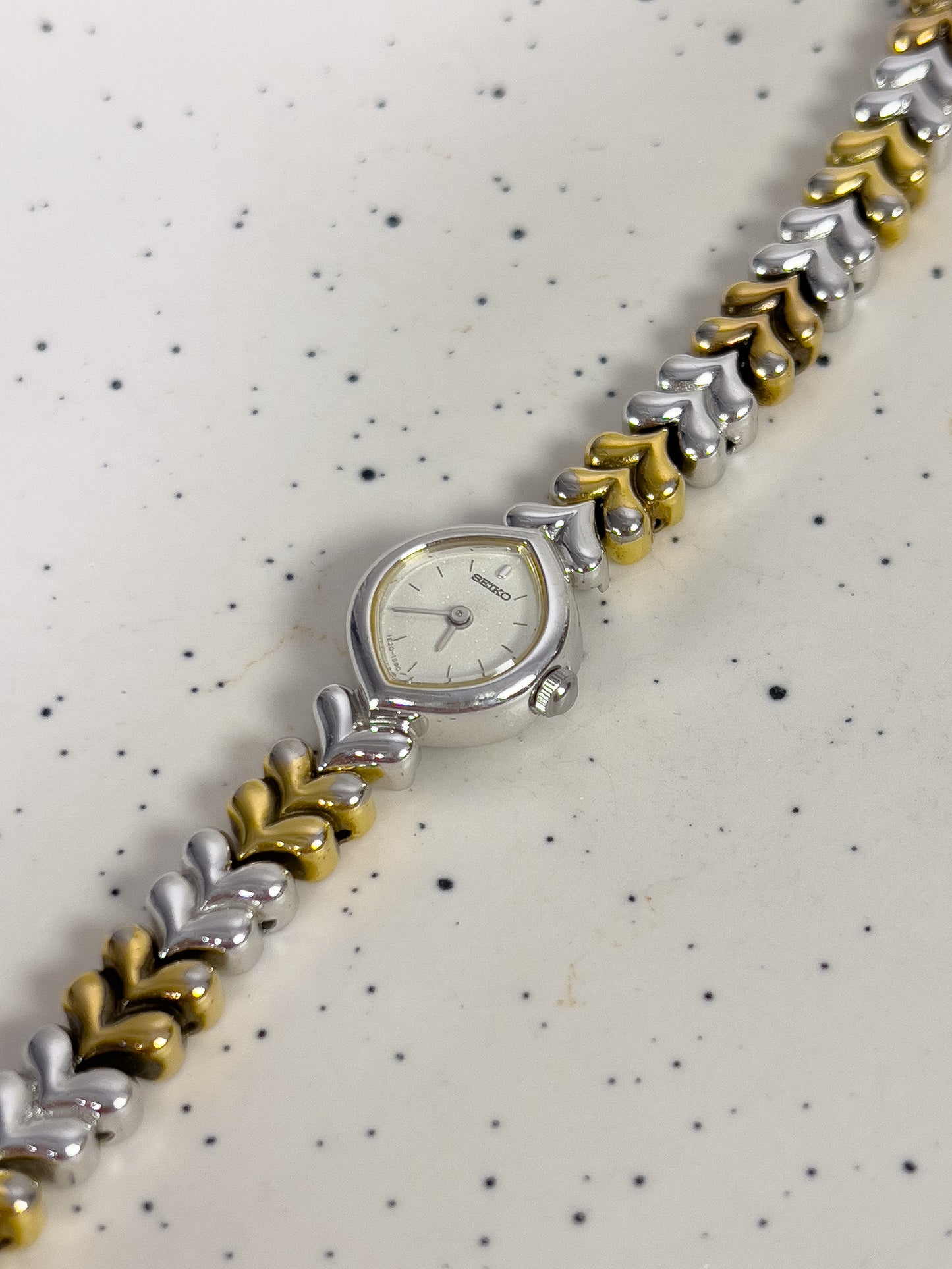 Seiko Tear Drop Watch with Two-Tone Leaf-Link Bracelet