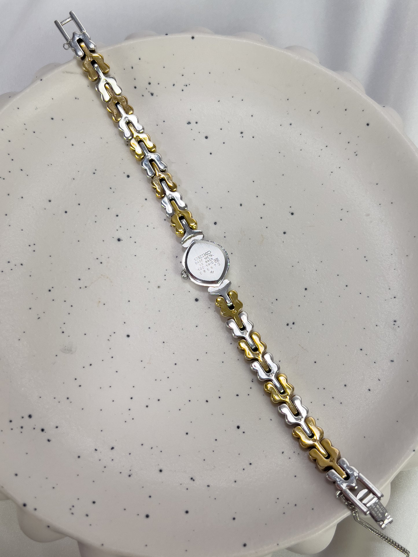 Seiko Tear Drop Watch with Two-Tone Leaf-Link Bracelet