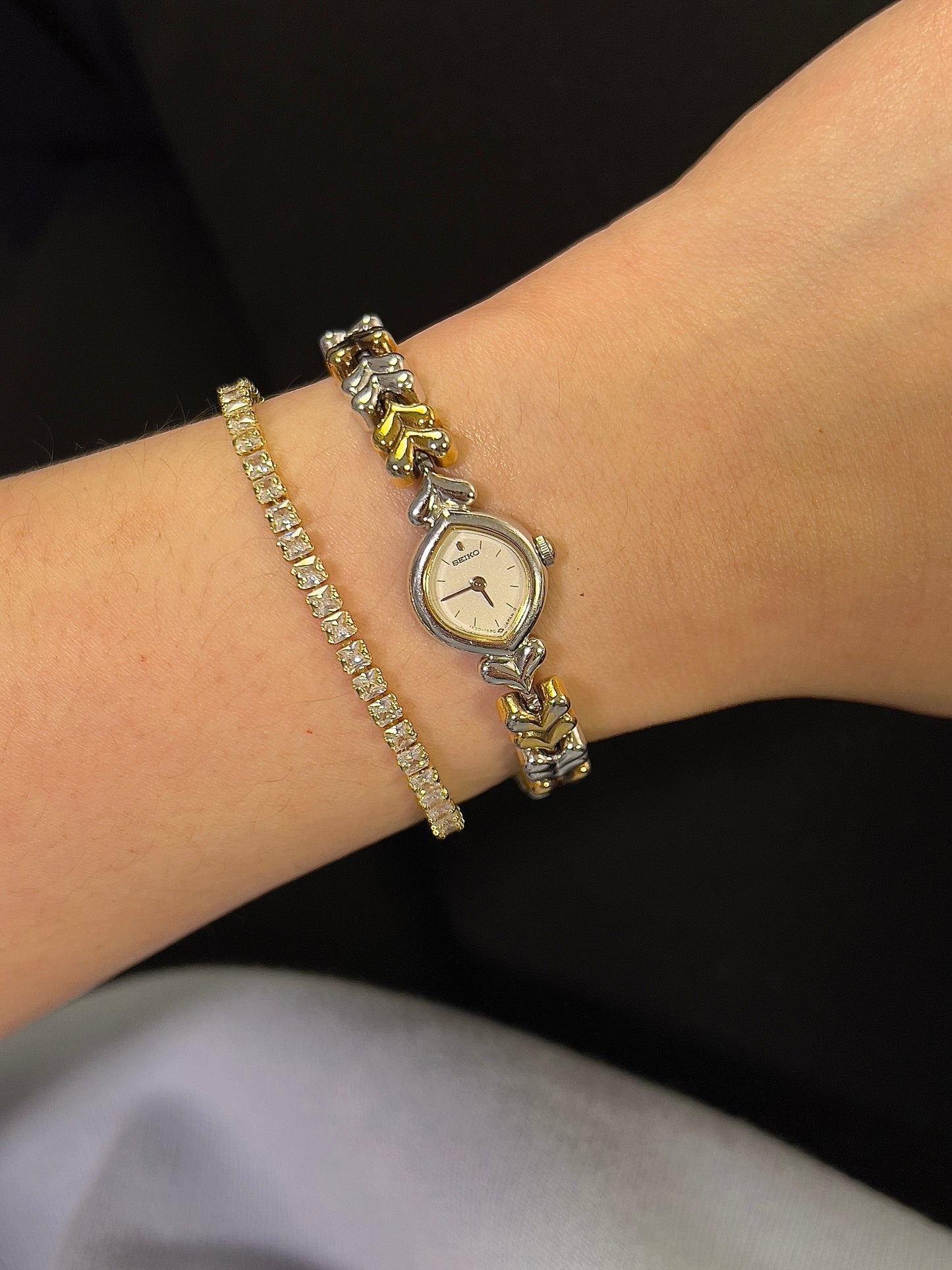Seiko Tear Drop Watch with Two-Tone Leaf-Link Bracelet