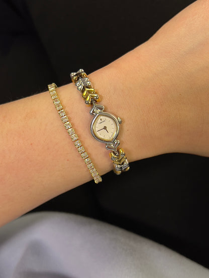 Seiko Tear Drop Watch with Two-Tone Leaf-Link Bracelet