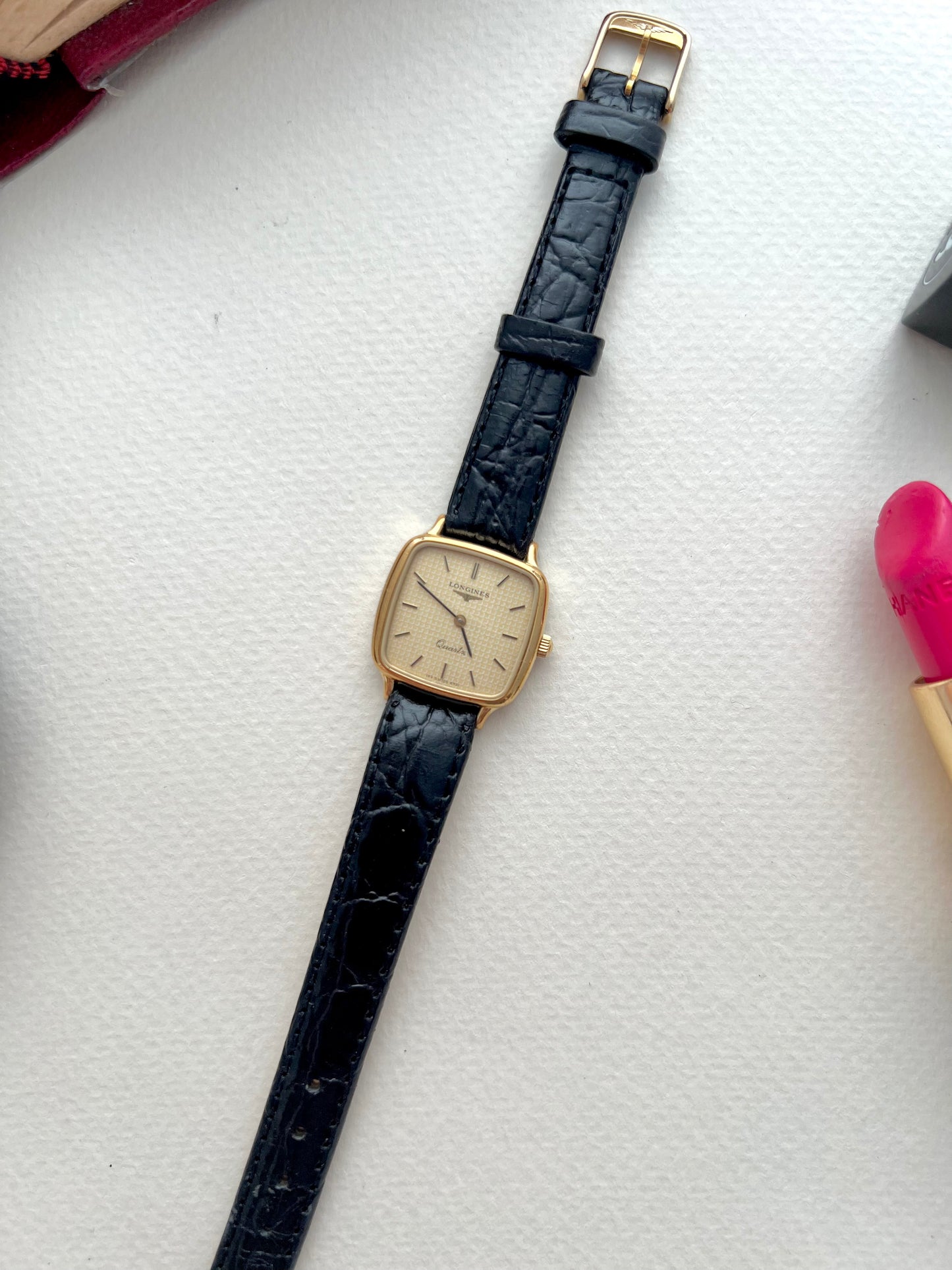 Longines Soft Square Gold Bracelet Women’s Watch Houndstooth Dial