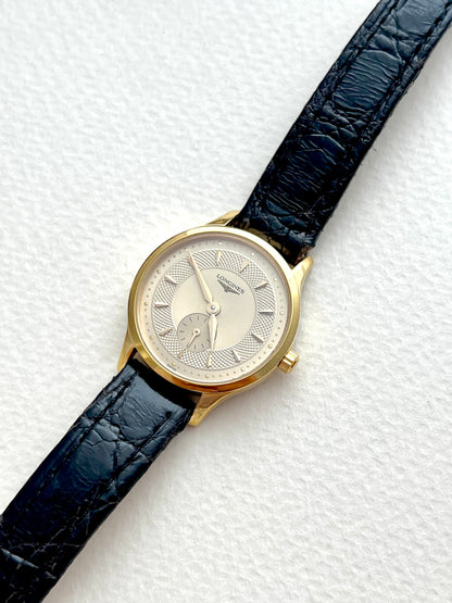 Longines Les Grandes Classiques Gold Tone Women’s Watch with Guilloche Dial and Small Seconds