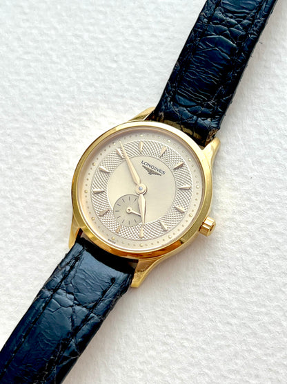 Longines Les Grandes Classiques Gold Tone Women’s Watch with Guilloche Dial and Small Seconds