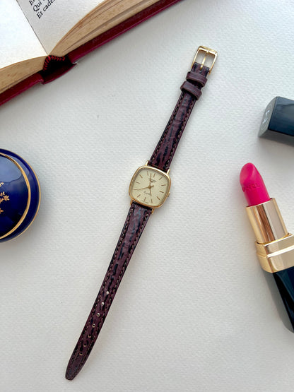 Longines Gold Toned Cushion Case Stripe Dial Woman's Watch