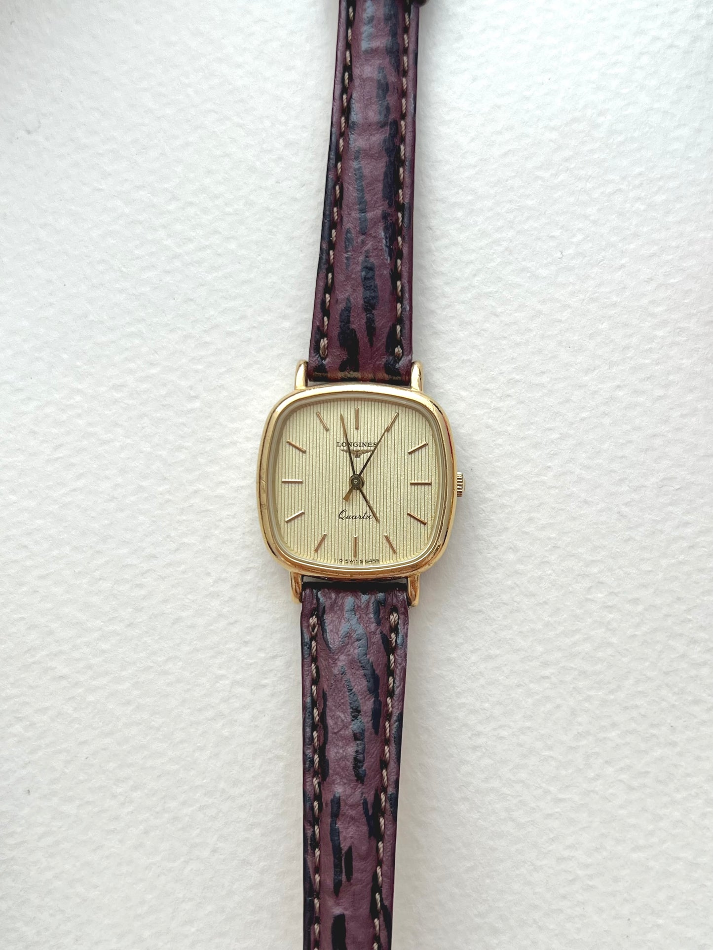 Longines Gold Toned Cushion Case Stripe Dial Woman's Watch