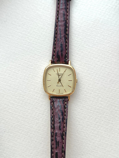 Longines Gold Toned Cushion Case Stripe Dial Woman's Watch