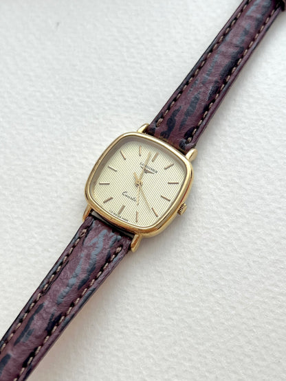 Longines Gold Toned Cushion Case Stripe Dial Woman's Watch