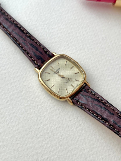 Longines Gold Toned Cushion Case Stripe Dial Woman's Watch