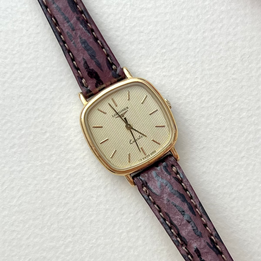 Longines Gold Toned Cushion Case Stripe Dial Woman's Watch