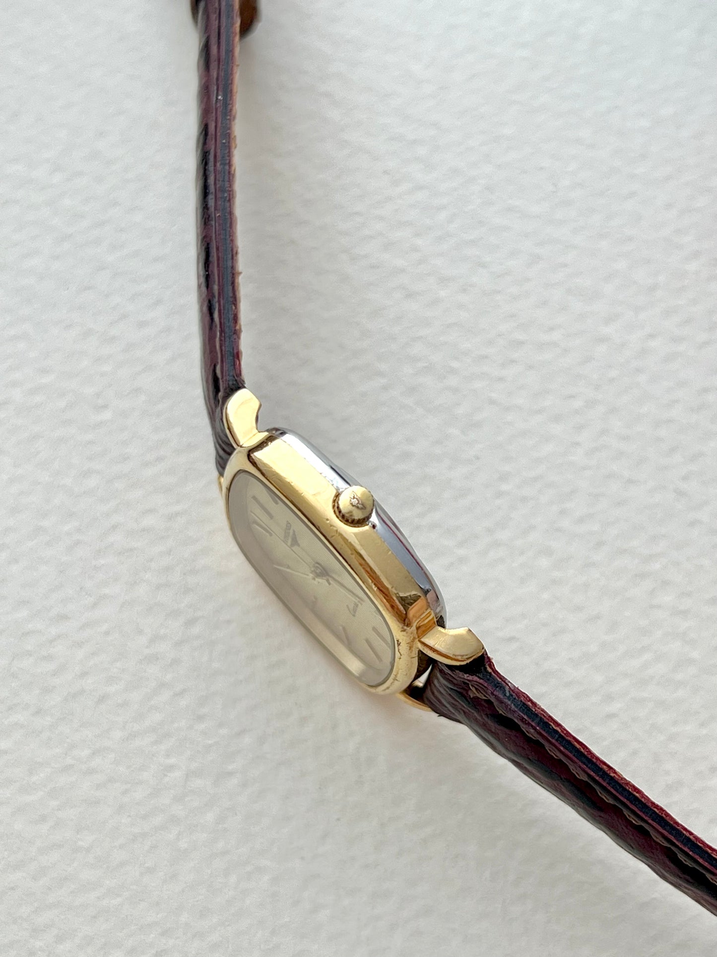 Longines Gold Toned Cushion Case Stripe Dial Woman's Watch