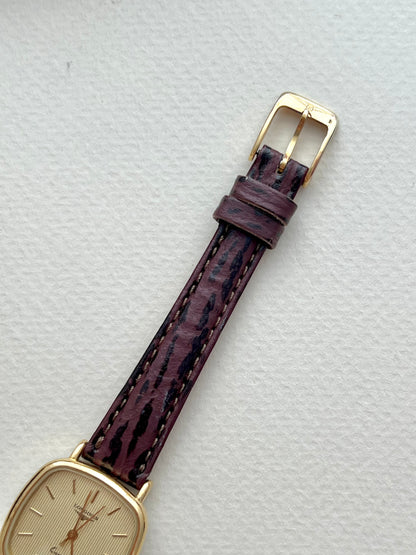 Longines Gold Toned Cushion Case Stripe Dial Woman's Watch