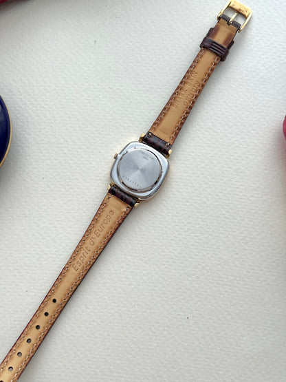 Longines Gold Toned Cushion Case Stripe Dial Woman's Watch