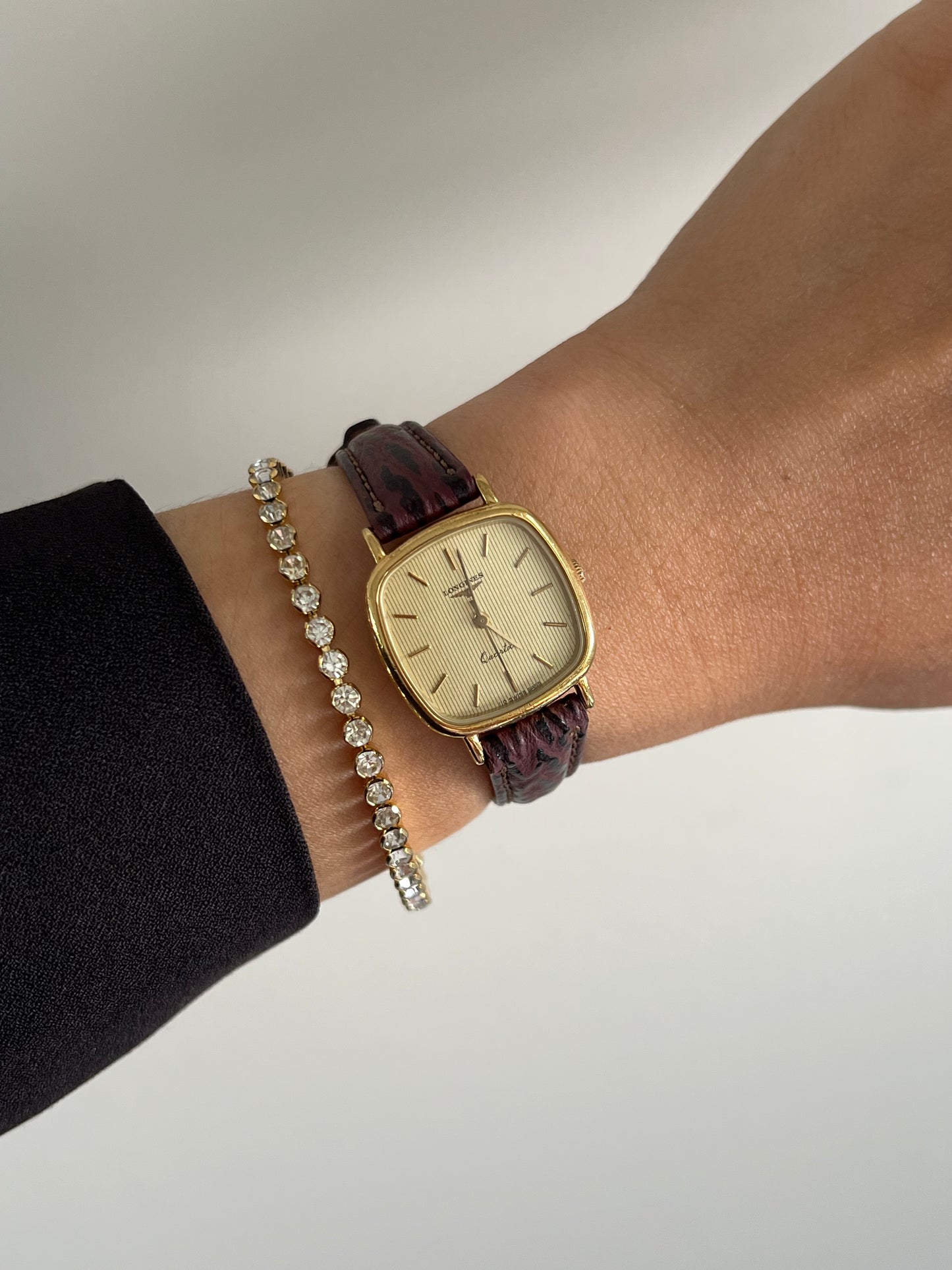 Longines Gold Toned Cushion Case Stripe Dial Woman's Watch