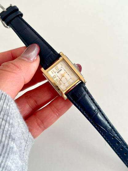 Seiko Two Tone Tank Women's Watch with Guilloche Dial