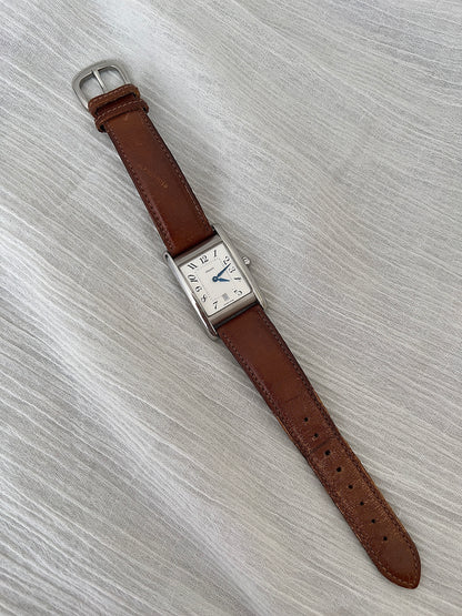 Coach Classic Rectangular Timepiece in Polished Steel with Leather Strap