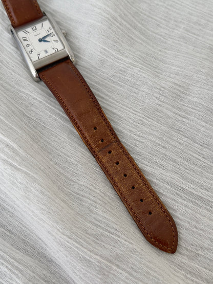 Coach Classic Rectangular Timepiece in Polished Steel with Leather Strap