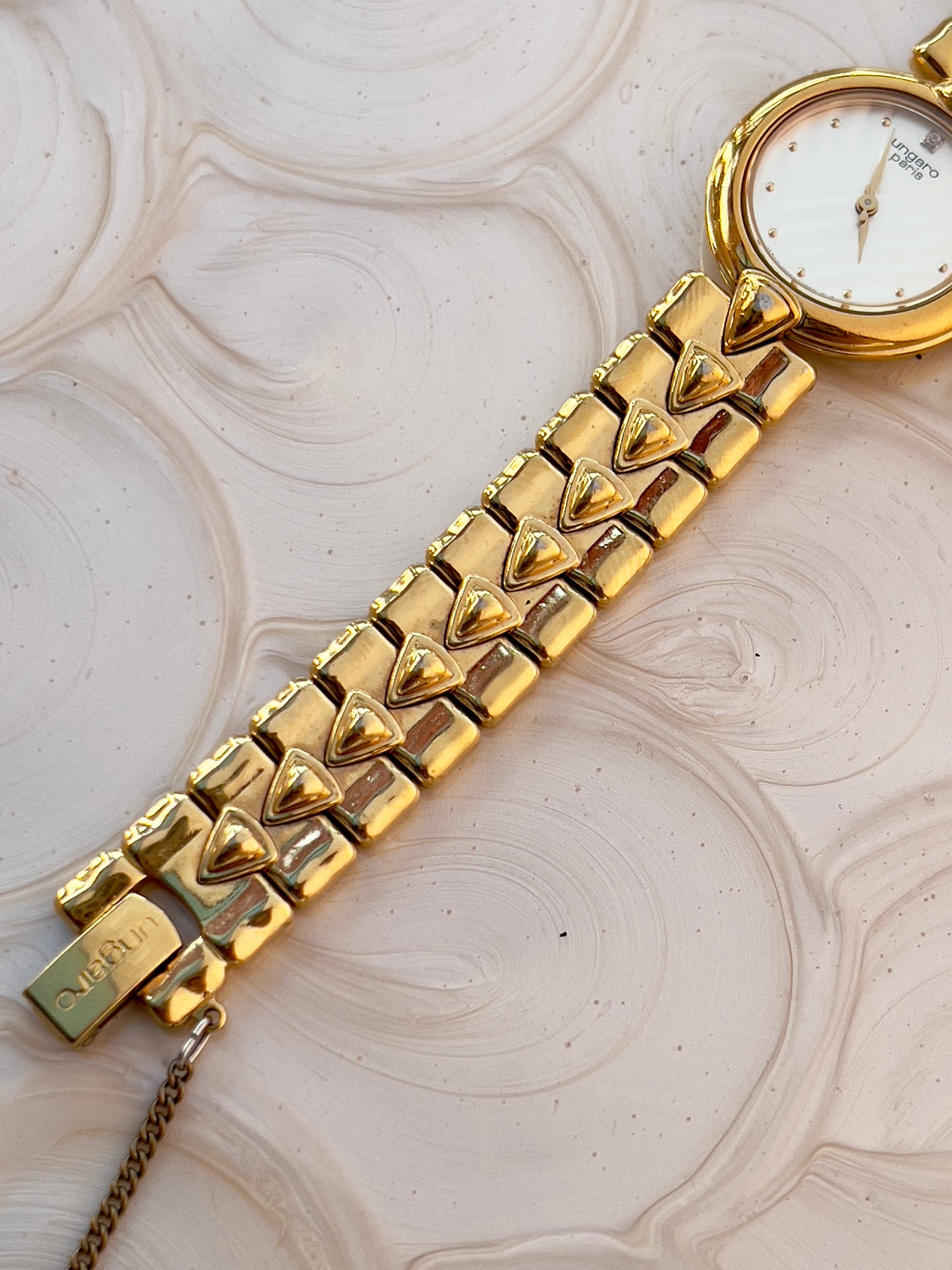 Seiko x Ungaro Gold Toned Woman's Watch with Intricate Bracelet