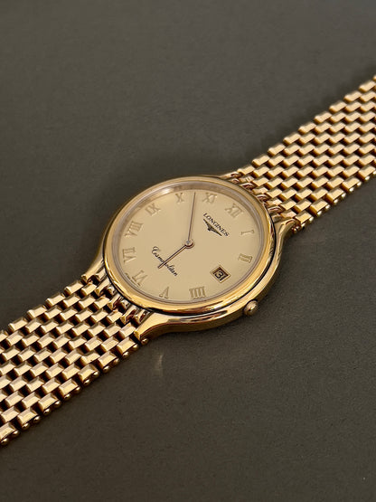 Longines Cosmopolitan Unisex Gold Toned Watch with Sculpted Mesh Bracelet