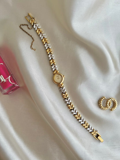 Seiko Champagne Dial Tear Drop Watch with Two-Tone Leaf-Link Bracelet