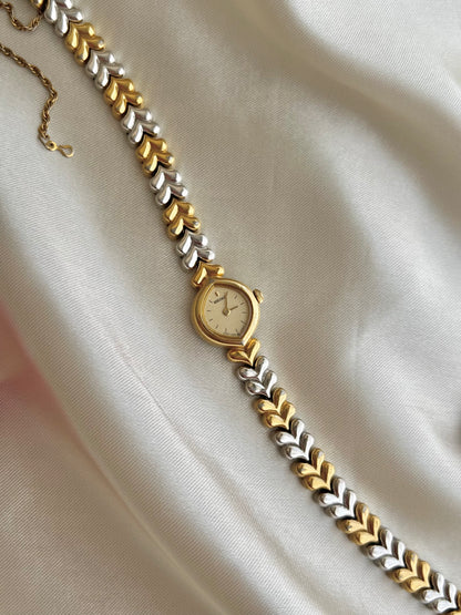 Seiko Champagne Dial Tear Drop Watch with Two-Tone Leaf-Link Bracelet