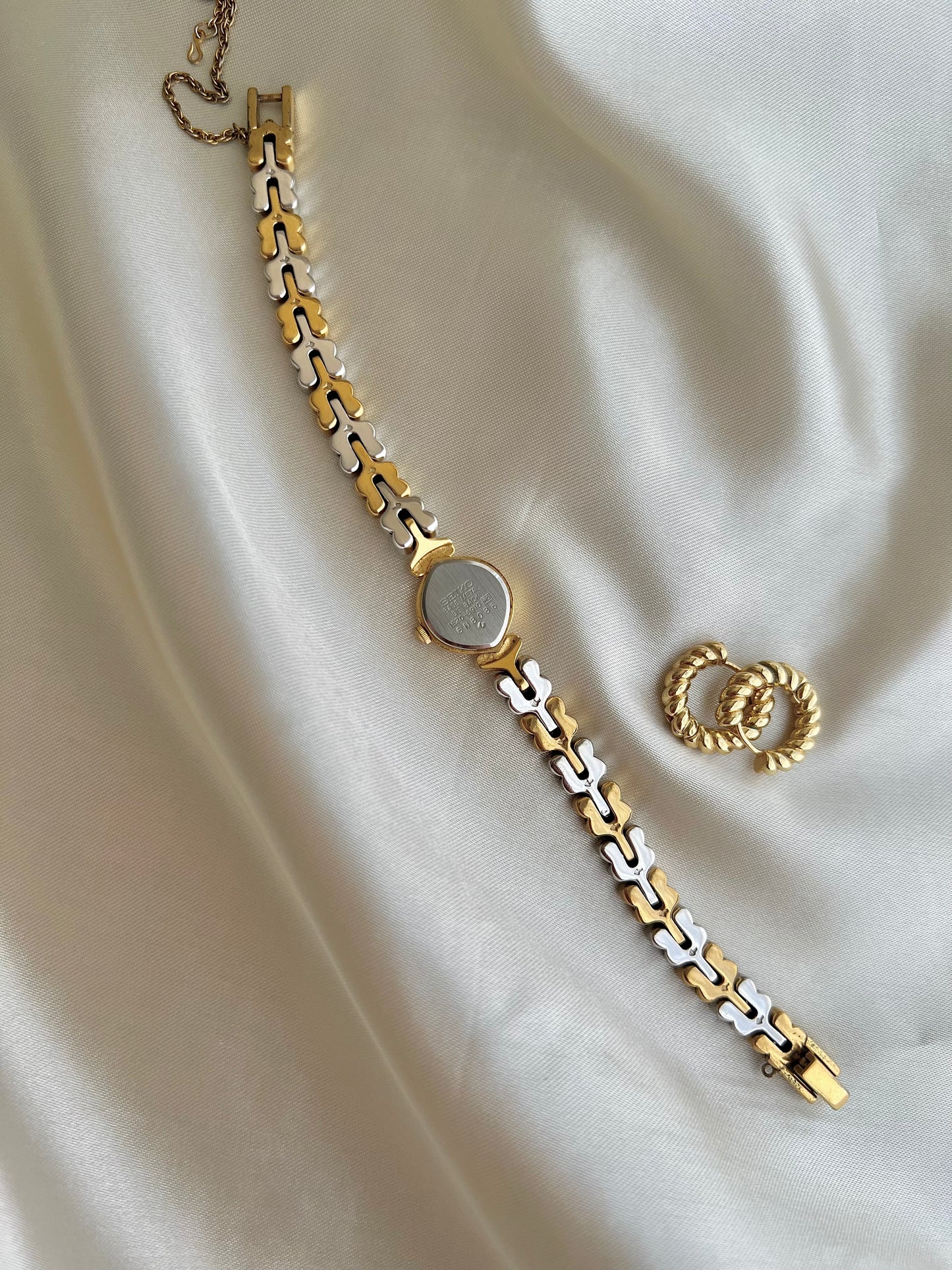 Seiko Champagne Dial Tear Drop Watch with Two-Tone Leaf-Link Bracelet