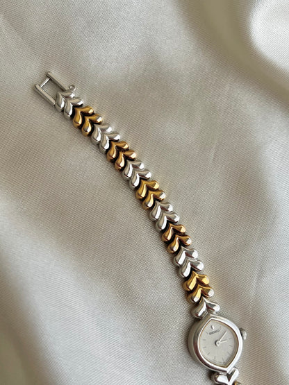 Seiko Silver Tear Drop Watch with Two-Tone Leaf-Link Bracelet