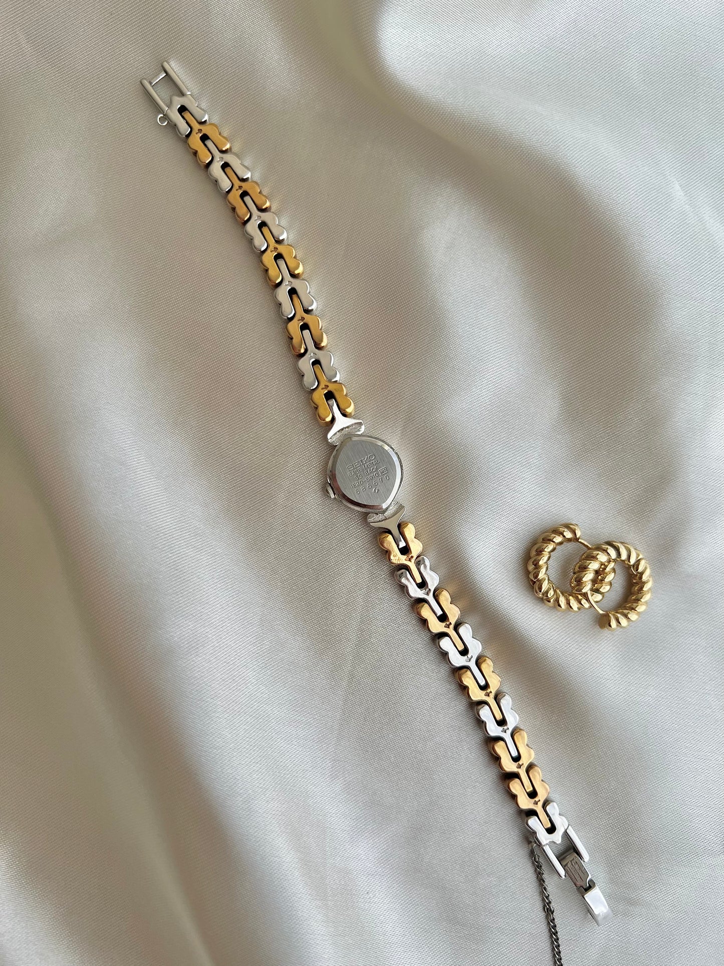 Seiko Silver Tear Drop Watch with Two-Tone Leaf-Link Bracelet