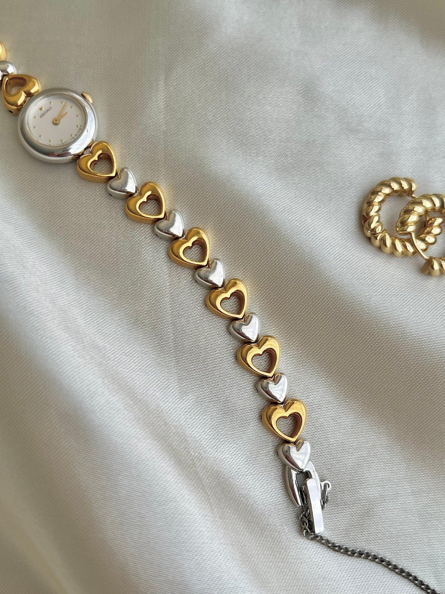 Seiko Dainty Ladies Hearts Bracelet Watch in Two Tone