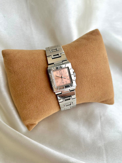 Seiko Pink Salmon Dial Square Ladies Watch Stainless Steel Bracelet