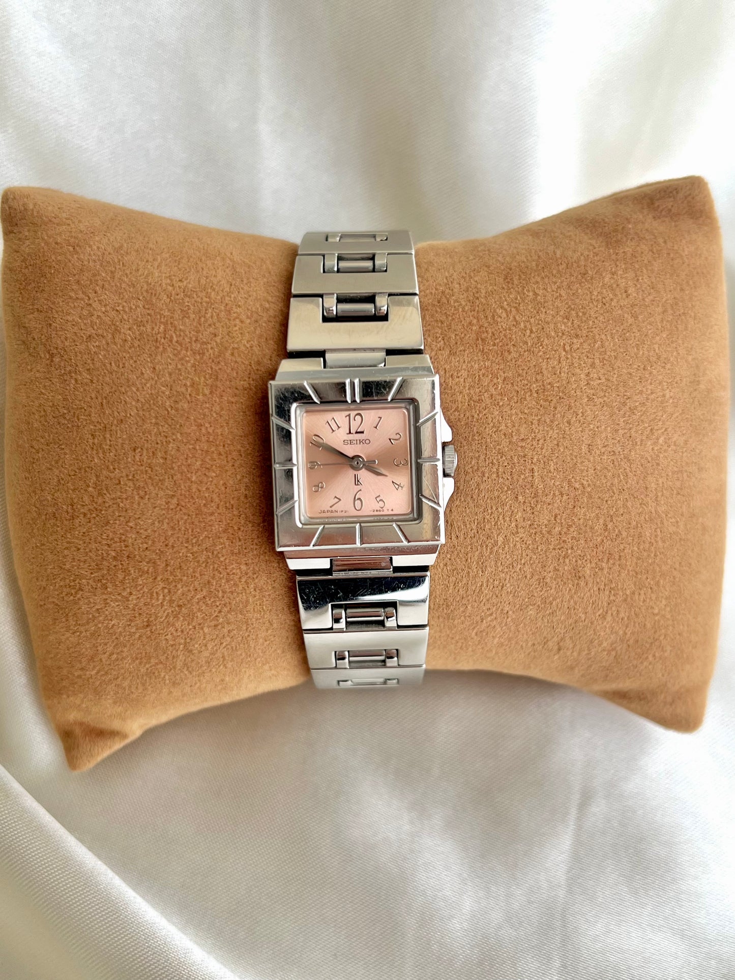 Seiko Pink Salmon Dial Square Ladies Watch Stainless Steel Bracelet