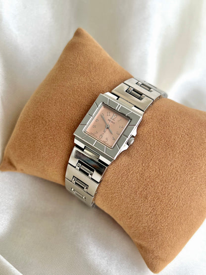 Seiko Pink Salmon Dial Square Ladies Watch Stainless Steel Bracelet