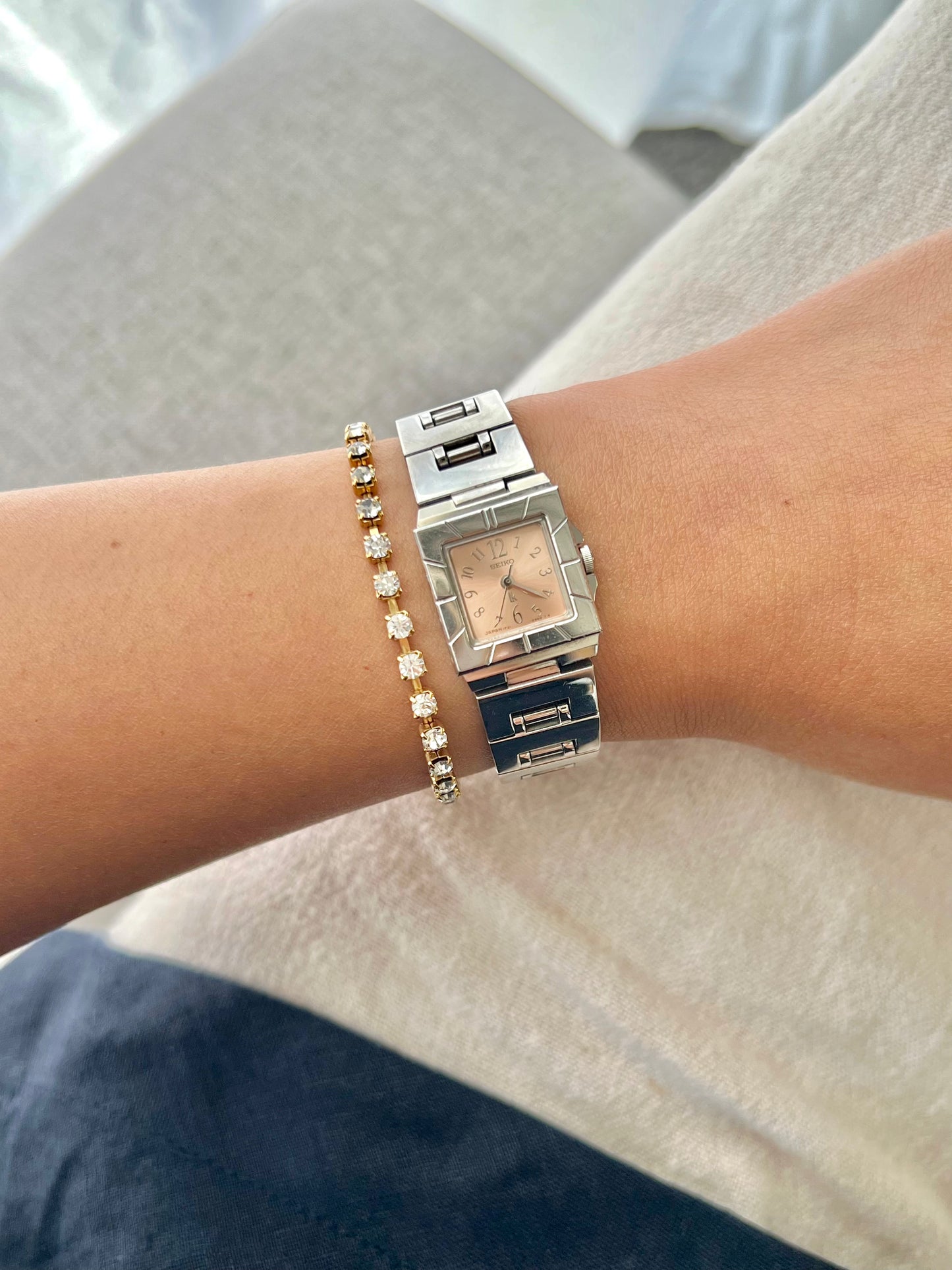 Seiko Pink Salmon Dial Square Ladies Watch Stainless Steel Bracelet